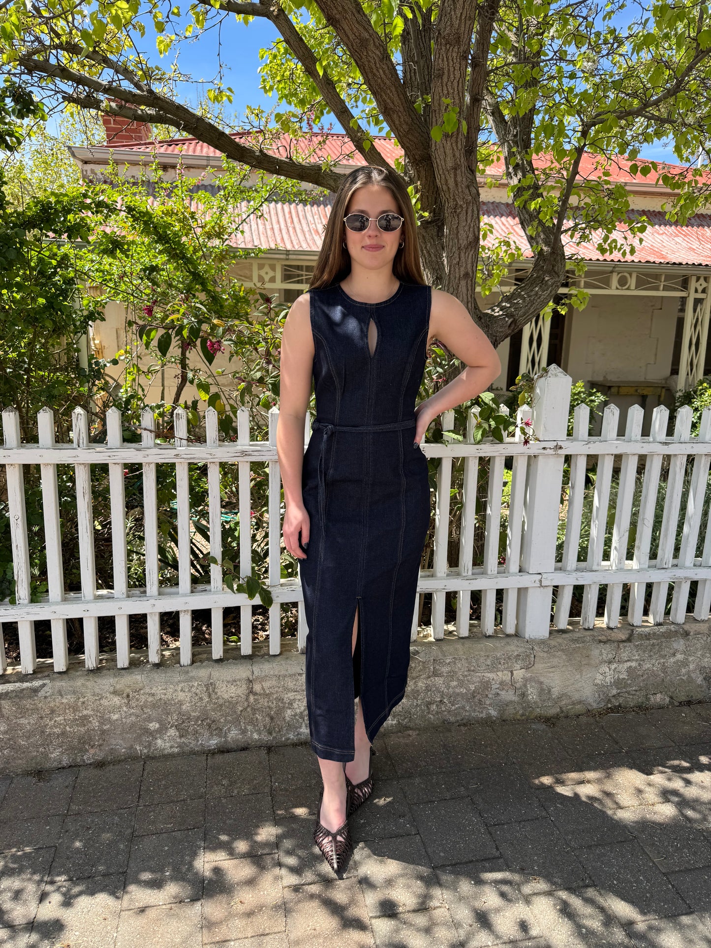 RAYA BELTED DENIM MINI DRESS
