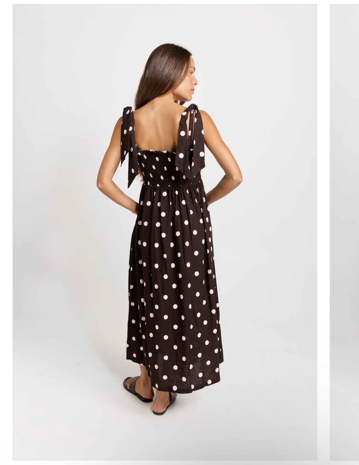 SHIRRED MAXI DRESS PINK/CHOC POLKA