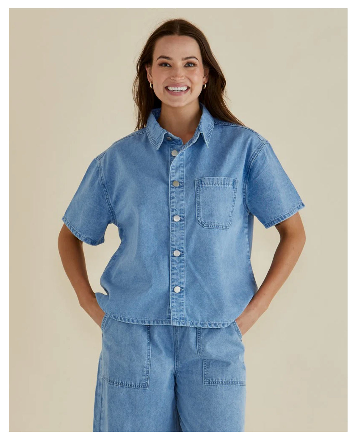 SAFFRA SHORT SLEEVE DENIM SHIRT
