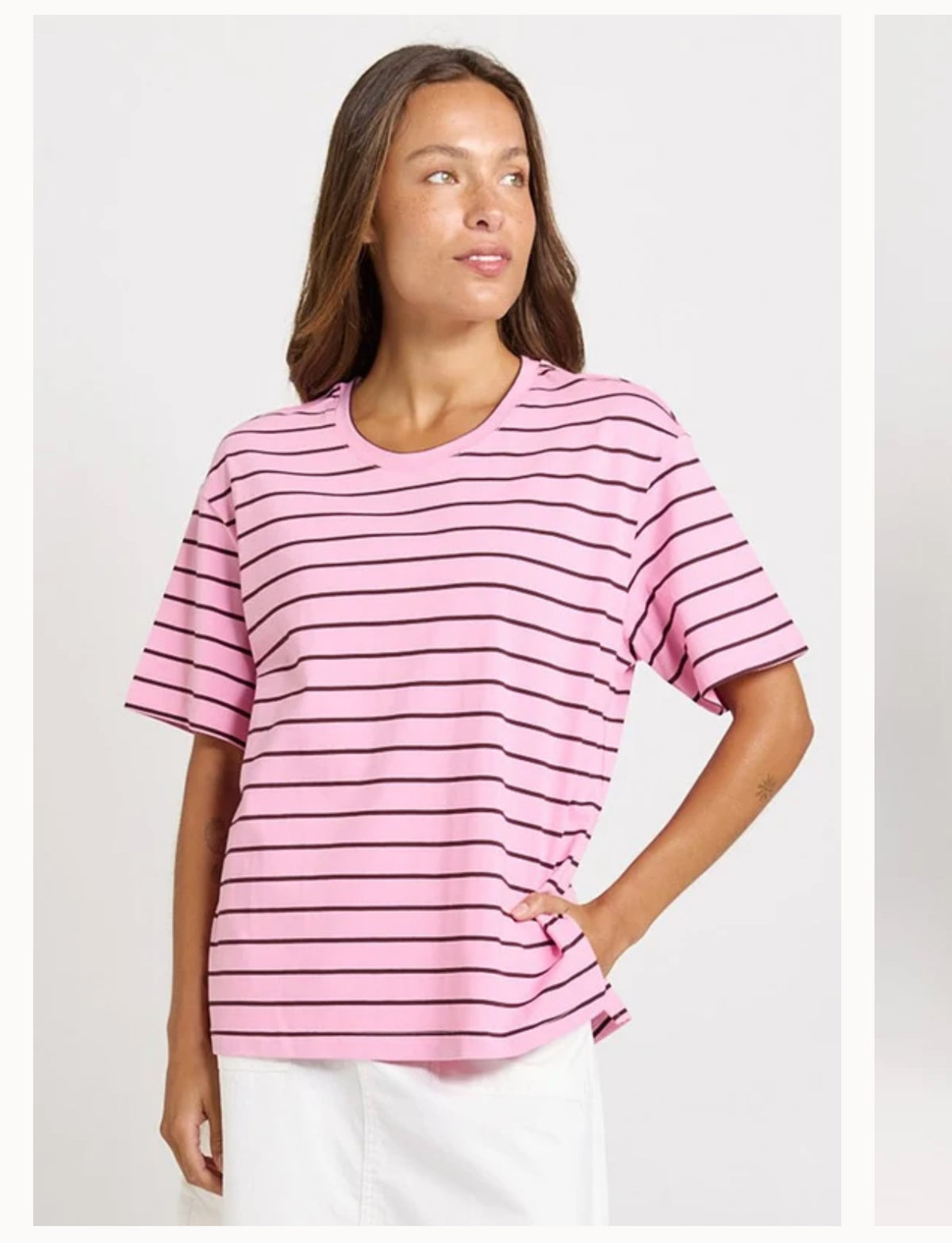 RELAX BOXY TEE PINK/CHOC STRIPE