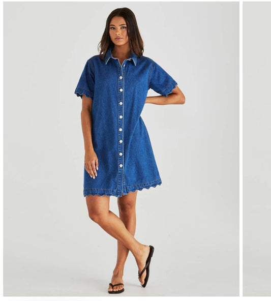 VALE SCALLOPED DENIM DRESS