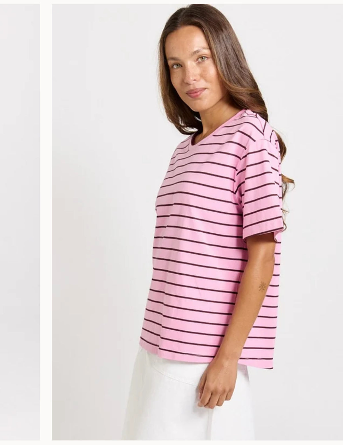 RELAX BOXY TEE PINK/CHOC STRIPE