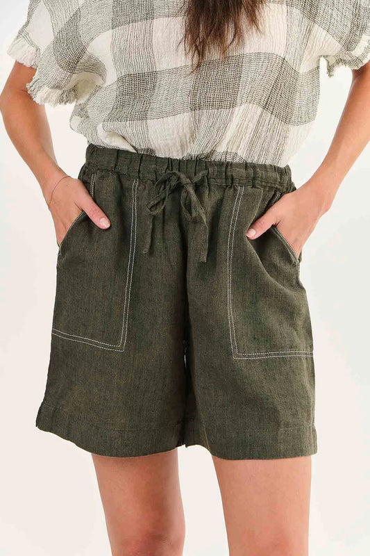 GA477 LICORICE LINEN SHORTS