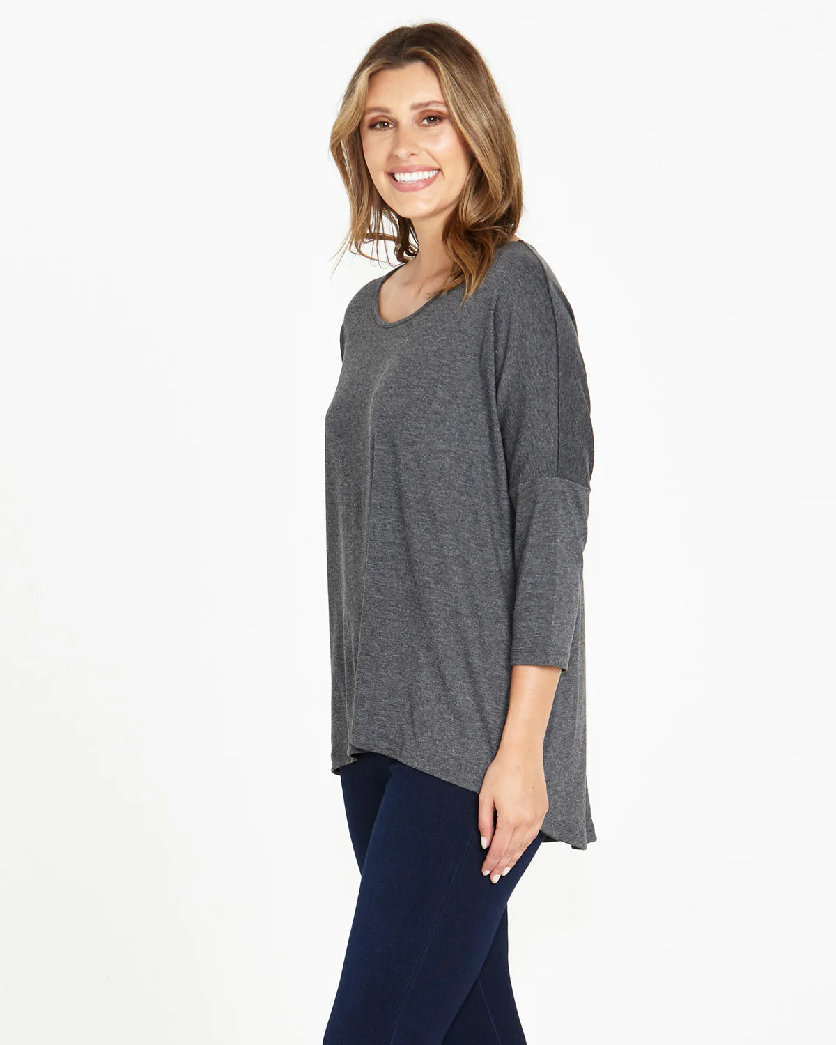 Milan 3/4 Sleeve Top CHARCOAL