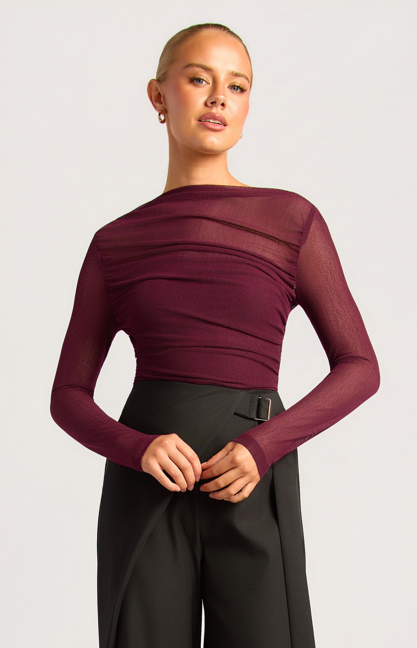 ASYMMETRIC HEM RUTCHED TOP