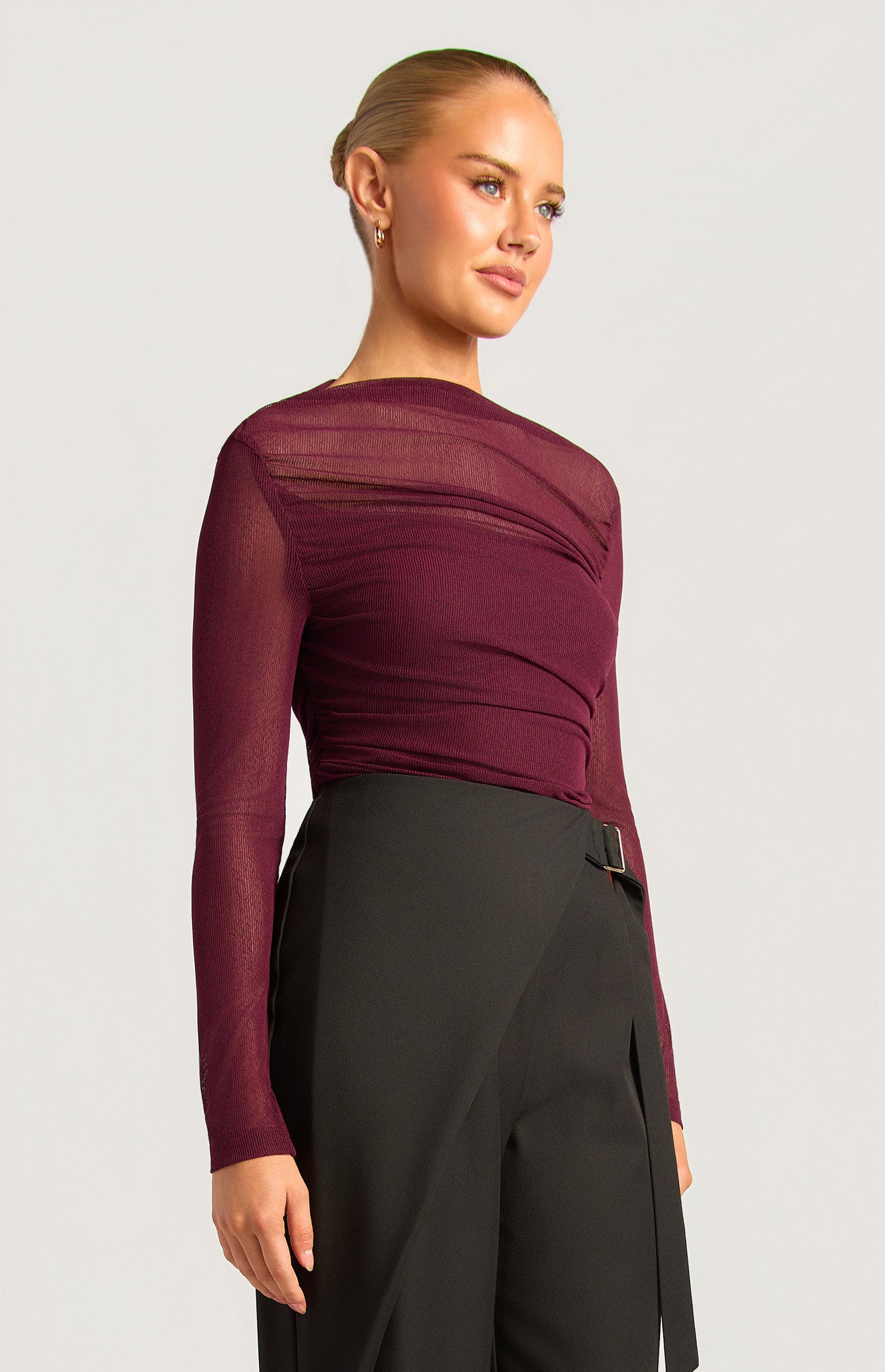ASYMMETRIC HEM RUTCHED TOP