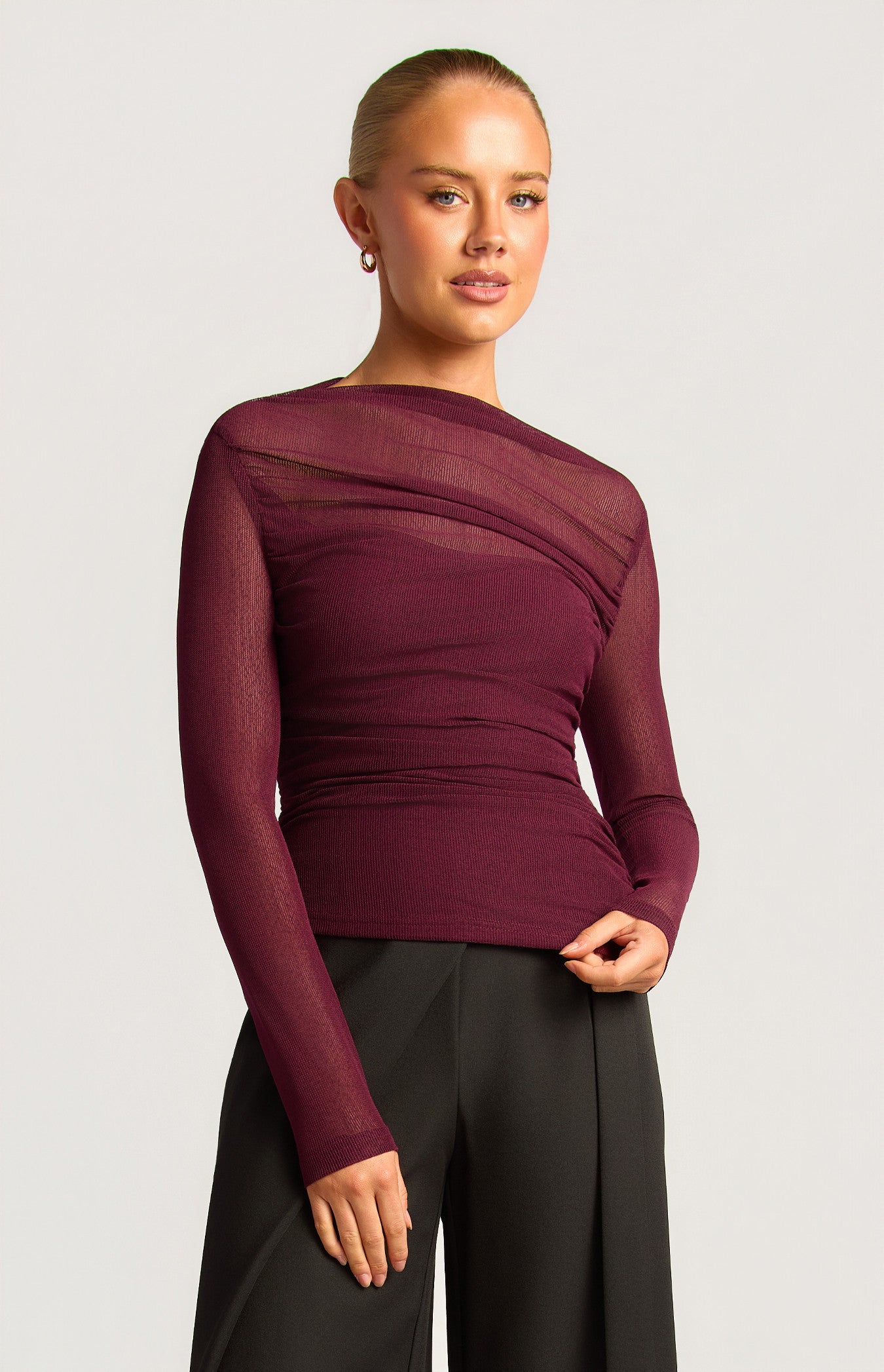 ASYMMETRIC HEM RUTCHED TOP