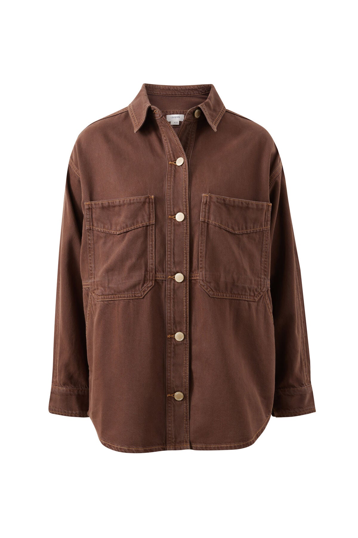 BOBBI SIDE POCKET DENIM SHIRT BROWN