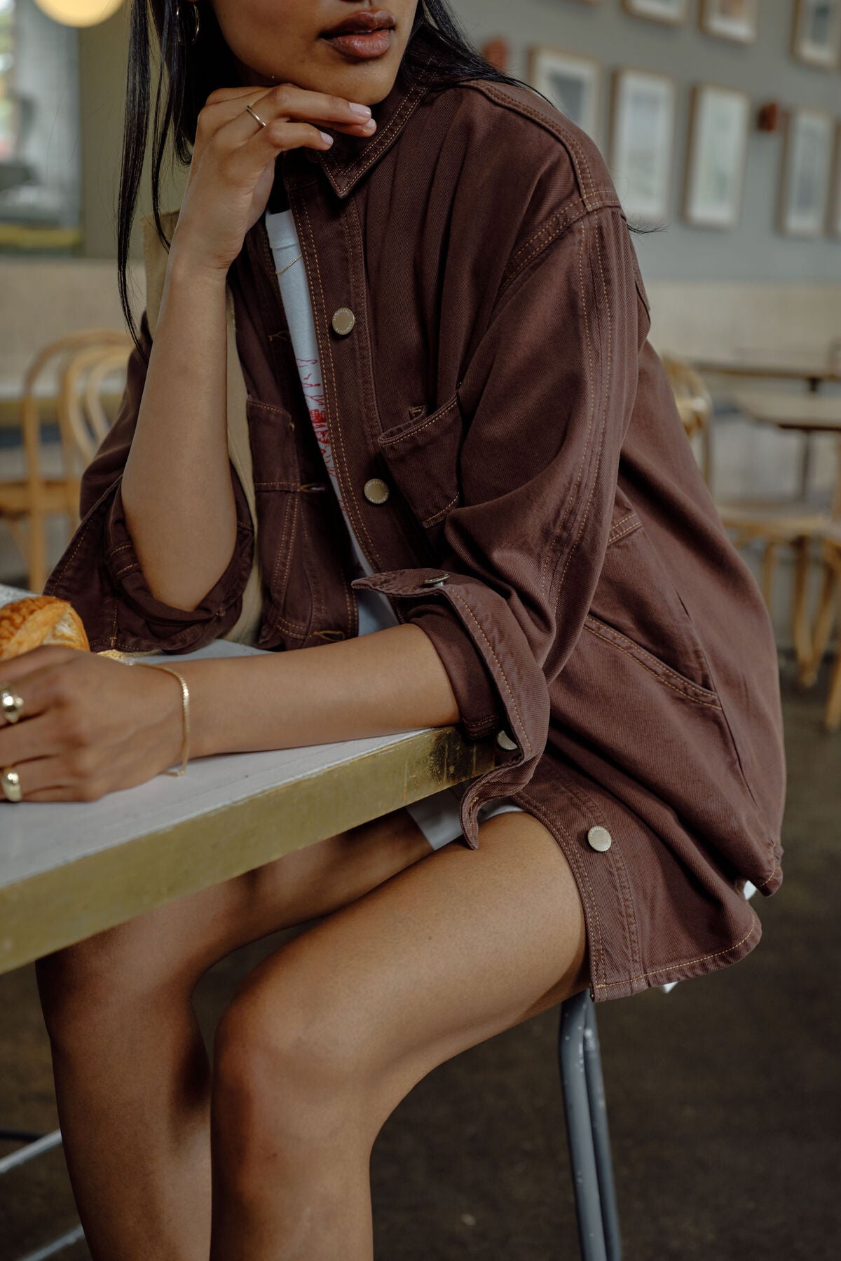 BOBBI SIDE POCKET DENIM SHIRT BROWN
