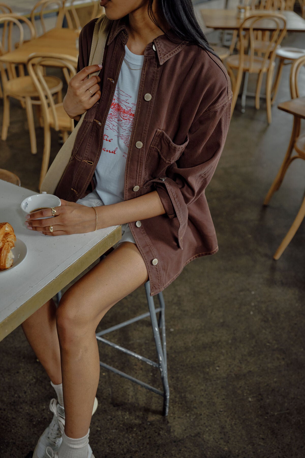 BOBBI SIDE POCKET DENIM SHIRT BROWN