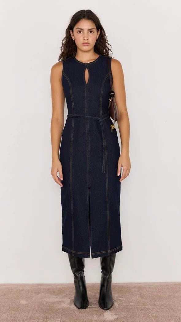 RAYA BELTED DENIM MINI DRESS