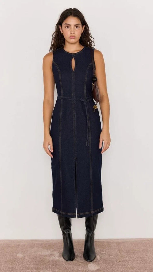 RAYA BELTED DENIM MINI DRESS