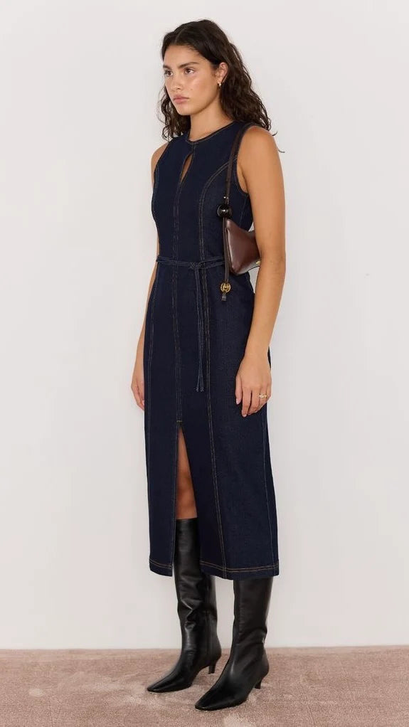 RAYA BELTED DENIM MINI DRESS